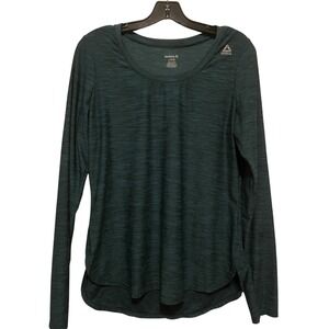 Reebok Athletic Green Black Space Dye Long Sleeve Large Running Shirt Thumbholes